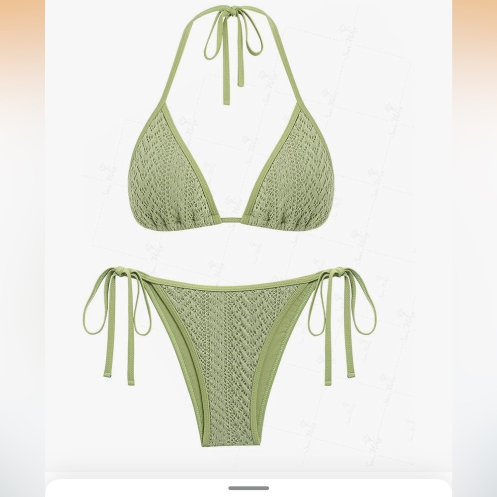 ⭐️Zaful Light Green Crochet Bikini Set READ DESCRIPTION